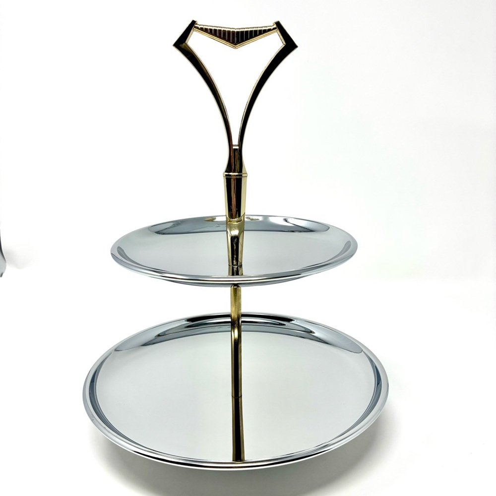 Vintage Kromex 2-Tier Tidbit Serving Tray MCM Serving Piece in Original Box
